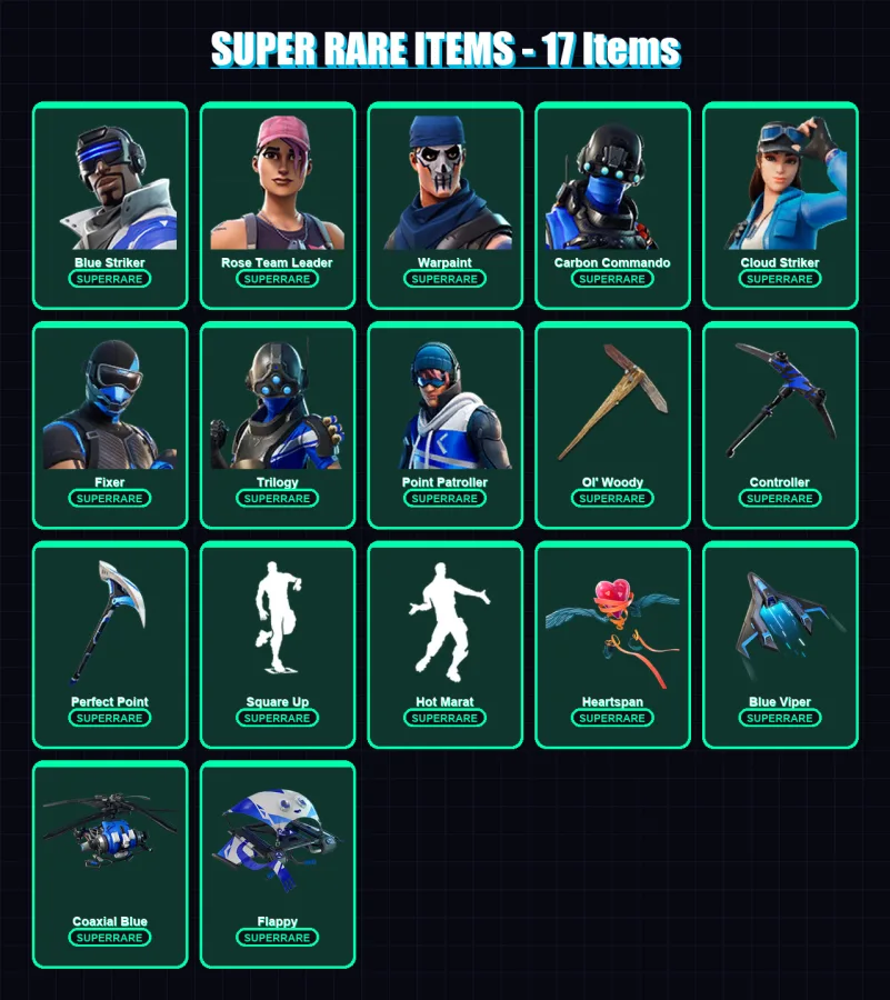 [PS4/PS5/XBOX/PC] | Blue Striker | Rose Team Leader | Warpaint | Carbon Commando | Cloud Striker | 54 skin | 45 pickaxe | 82 emote | 45 glider | Lv7 — Fortnite account