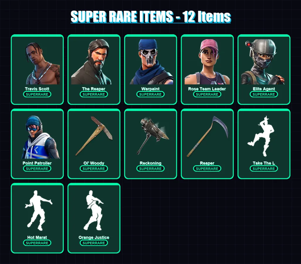 [PC/XBOX/PSN] | Travis Scott | The Reaper | Omega | Warpaint | Rose Team Leader | 145 skin | 177 pickaxe | 152 emote | 148 glider | Lv2642