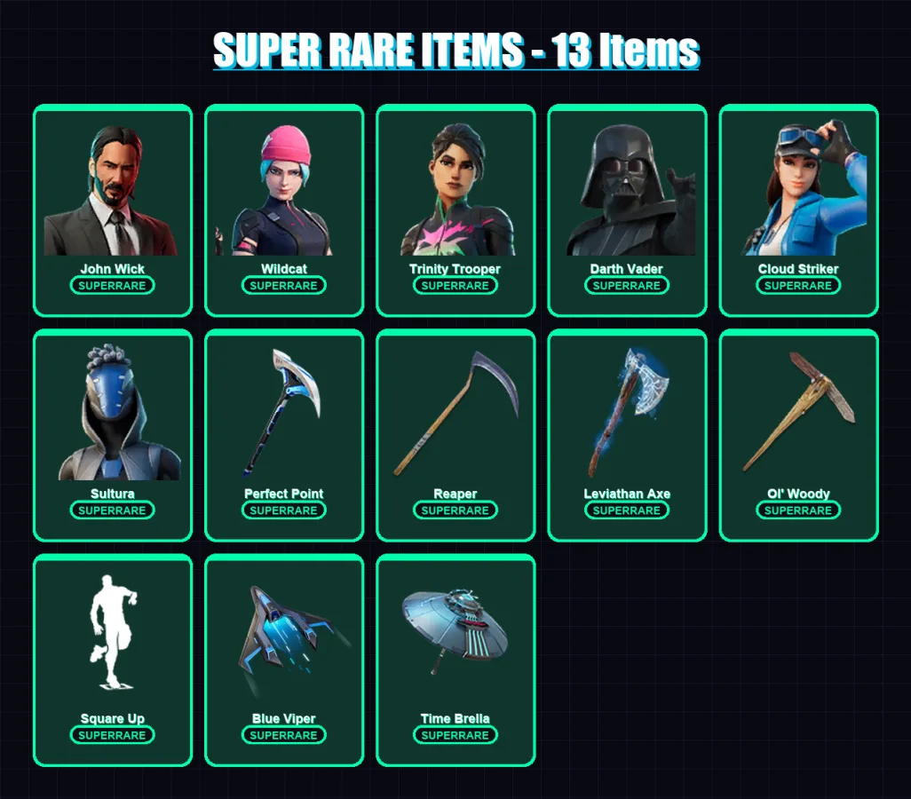 [PC/XBOX] | John Wick | Wildcat | Trinity Trooper | Darth Vader | Cloud Striker | 413 skin | 325 pickaxe | 211 emote | 209 glider | Lv3379