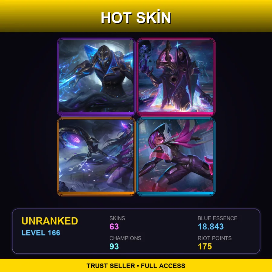 VN | Lv166 | Unranked | 63 Skin | 93 Champ — LoL account