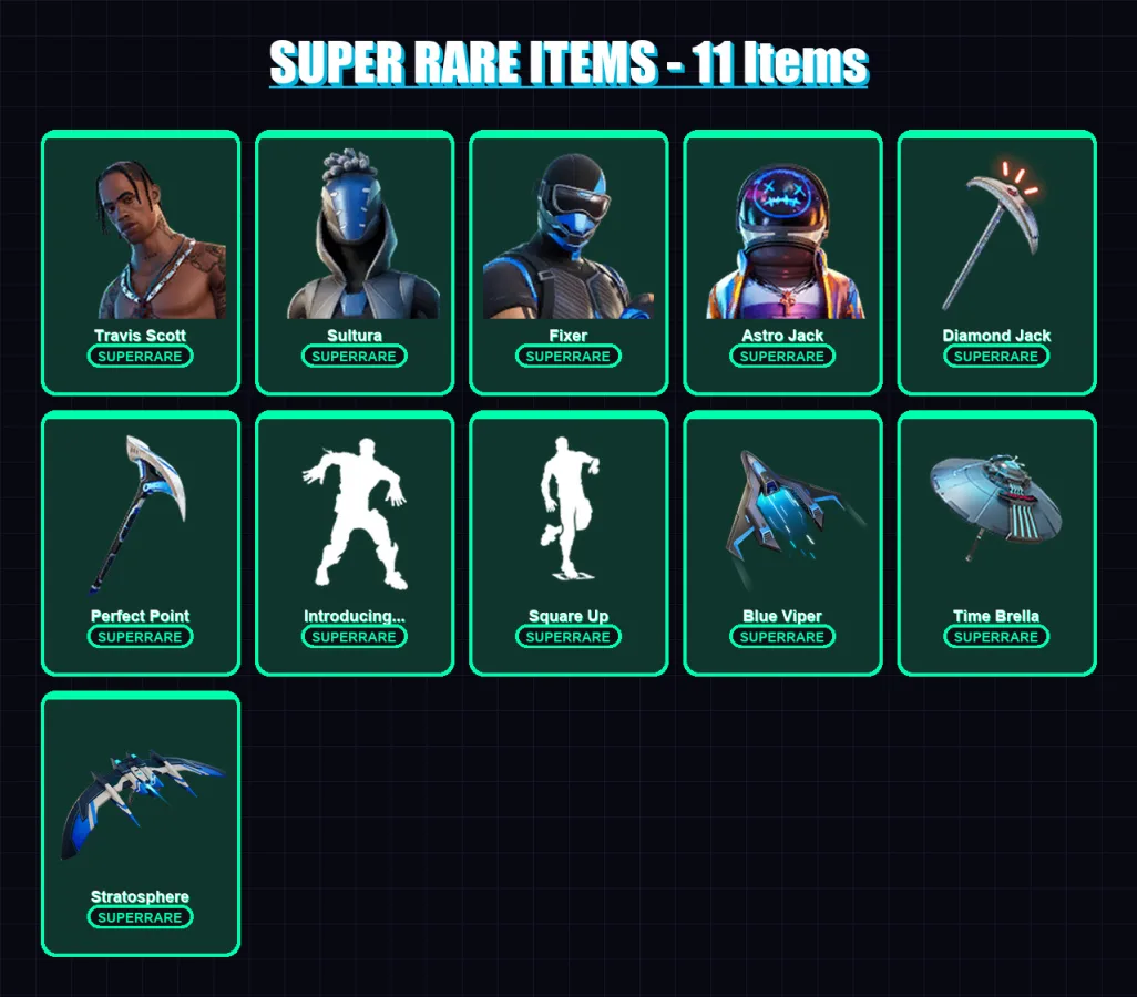 [PC] | Travis Scott | Sultura | Fixer | Astro Jack | Mandalorian | 99 skin | 146 pickaxe | 96 emote | 115 glider | Lv1804
