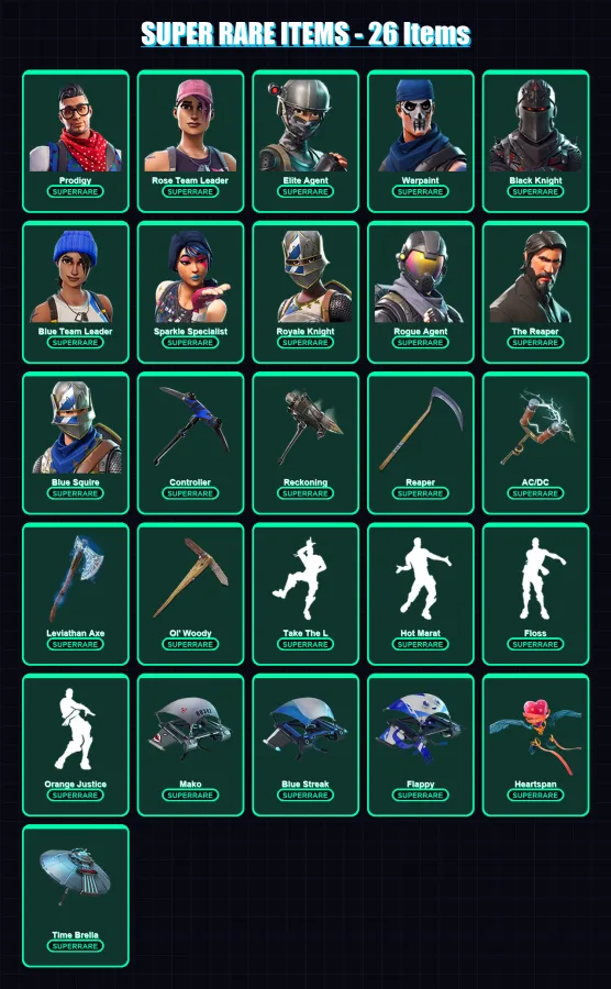 [PC/XBOX] | Prodigy | Rose Team Leader | Elite Agent | Warpaint | Black Knight | 312 skin | 265 pickaxe | 213 emote | 201 glider | Lv4195