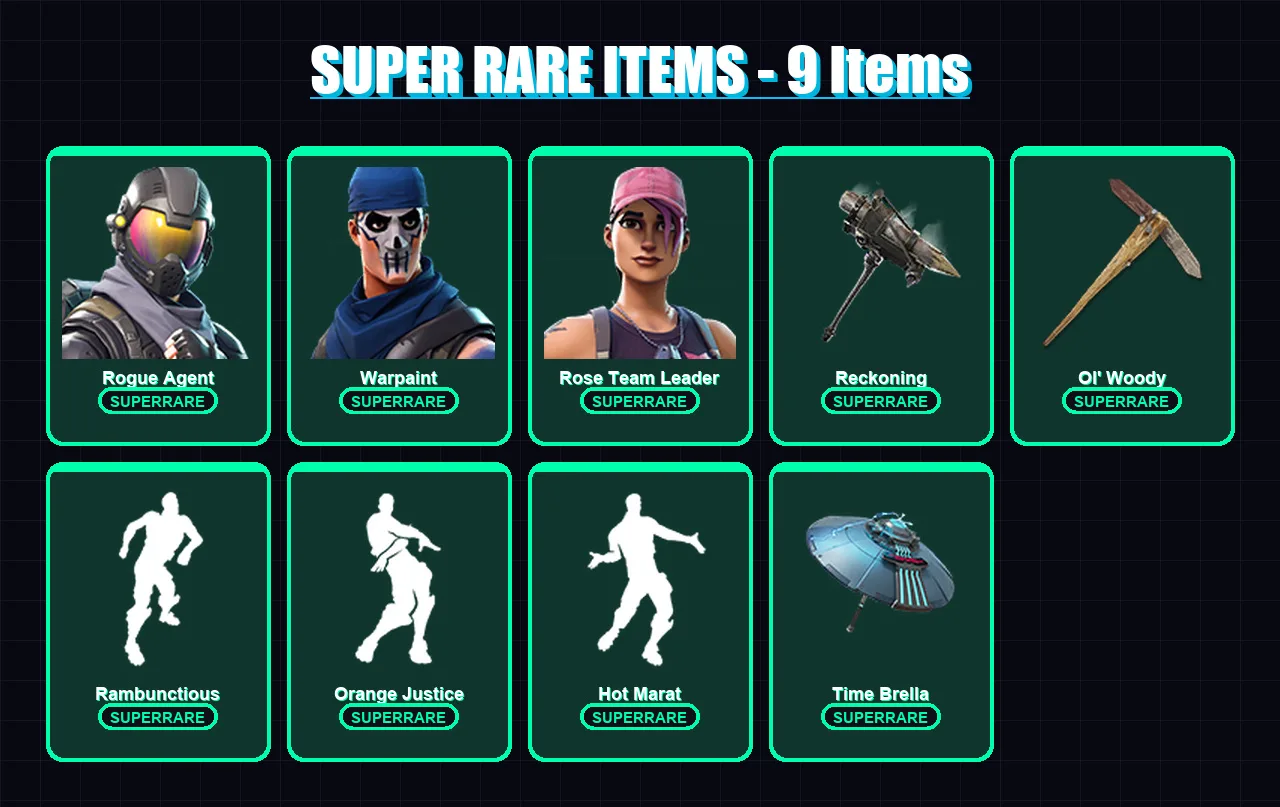 [PC/PSN] | Rogue Agent | Warpaint | Rose Team Leader | Hybrid | Calamity | 157 skin | 163 pickaxe | 169 emote | 134 glider | Lv1801 — Fortnite account
