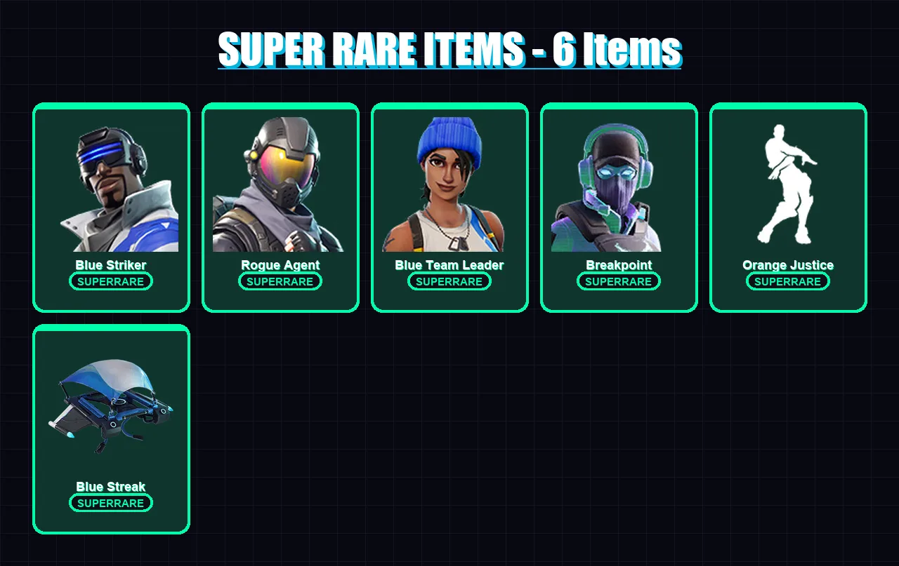 [PS4/PS5/XBOX/PC] | Blue Striker | Rogue Agent | Blue Team Leader | Breakpoint | Singularity | 26 skin | 31 pickaxe | 51 emote | 35 glider | Lv724 — Fortnite account