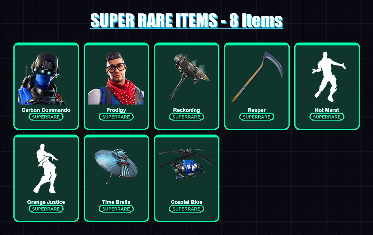 [PS4/PS5/XBOX/PC] | Carbon Commando | Prodigy | Catalyst | Fusion | Zenith | 60 skin | 60 pickaxe | 73 emote | 75 glider | Lv1314
