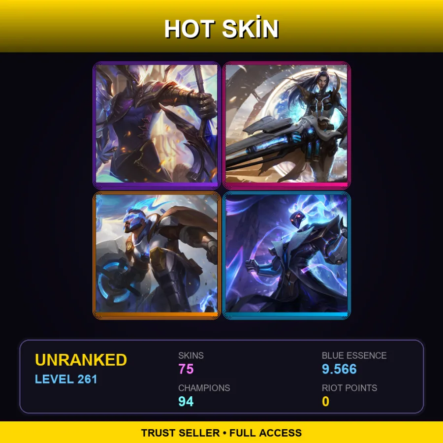 SG | Lv261 | Unranked | 75 Skin | 94 Champ — LoL account