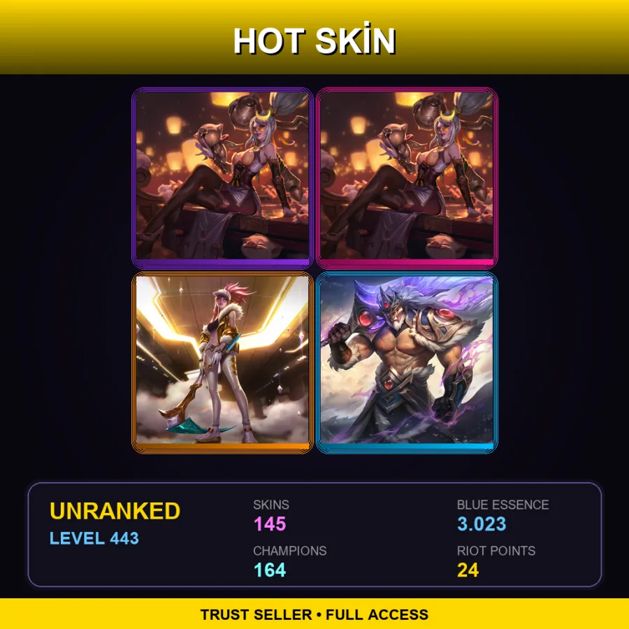 NA | Prestige Firecracker Vayne (2022) | Prestige Firecracker Vayne | Prestige K/DA Akali (2022) | 145 Skin | 164 Champ | Lv443