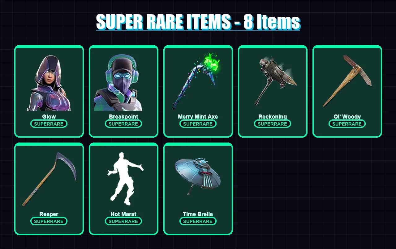 [PC/XBOX] | Glow | Breakpoint | Hybrid | Vendetta | The Ice King | 125 skin | 117 pickaxe | 120 emote | 107 glider | Lv1594