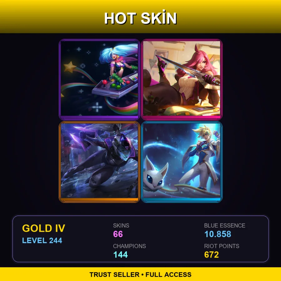 EUW | Lv244 | Gold IV | 66 Skin | 144 Champ
