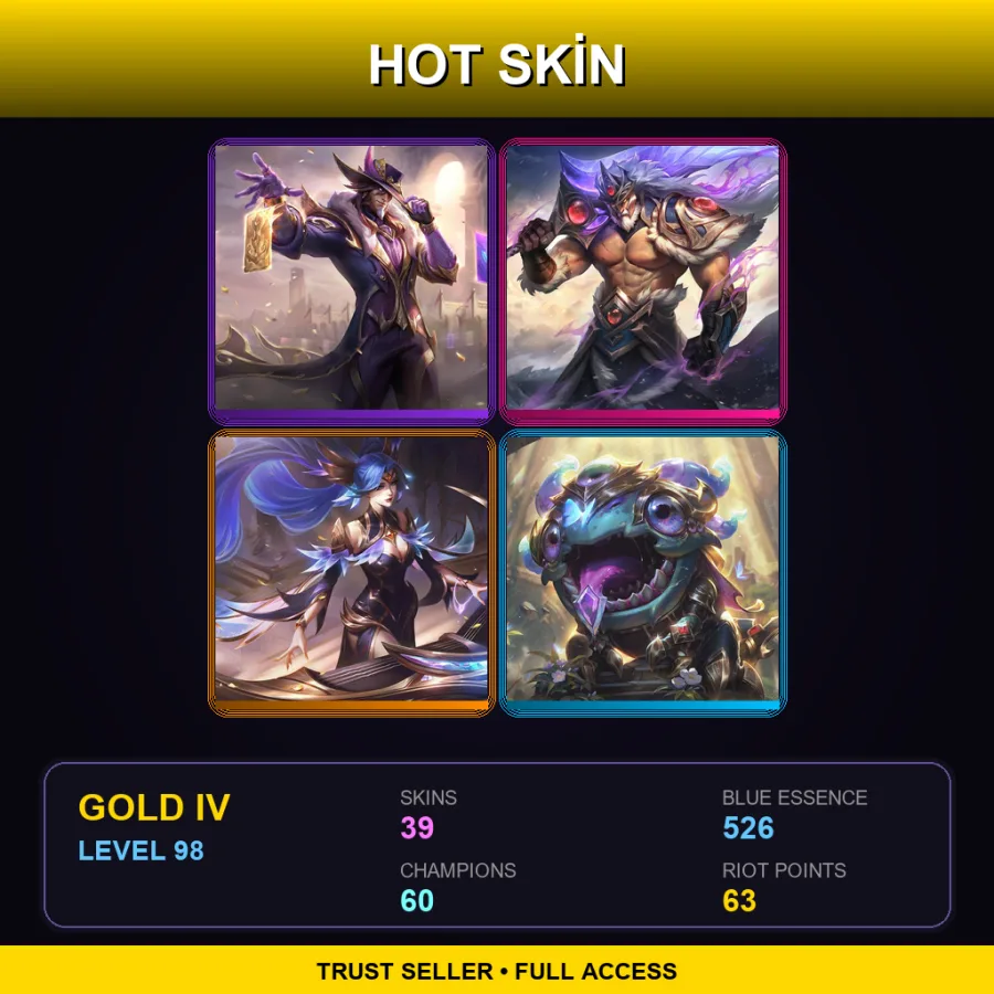 EUW | Lv98 | Gold IV | 39 Skin | 60 Champ