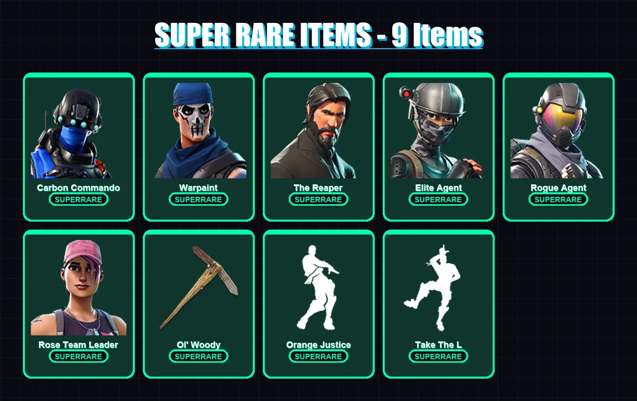 [PC/XBOX/PSN] | Carbon Commando | Warpaint | The Reaper | Elite Agent | Rogue Agent | 64 skin | 54 pickaxe | 64 emote | 51 glider | Lv553