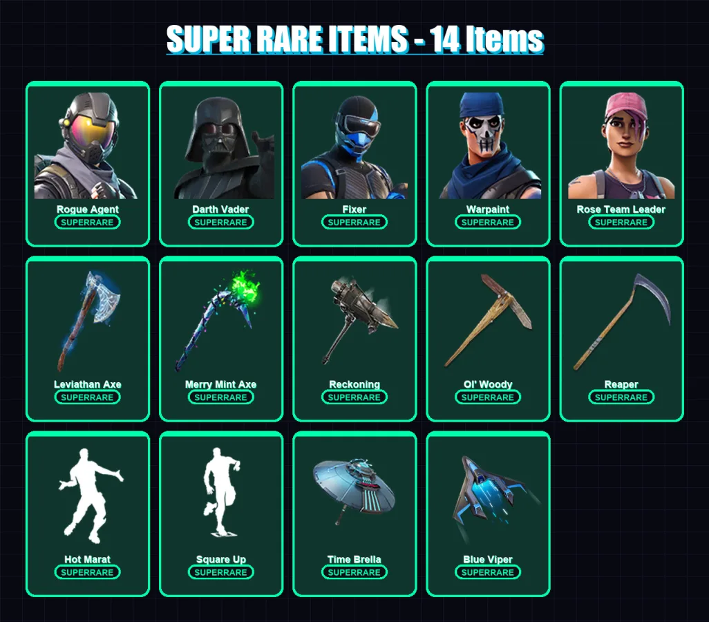 [PC/XBOX] | Rogue Agent | Darth Vader | Fixer | Warpaint | Rose Team Leader | 227 skin | 203 pickaxe | 167 emote | 161 glider | Lv1950