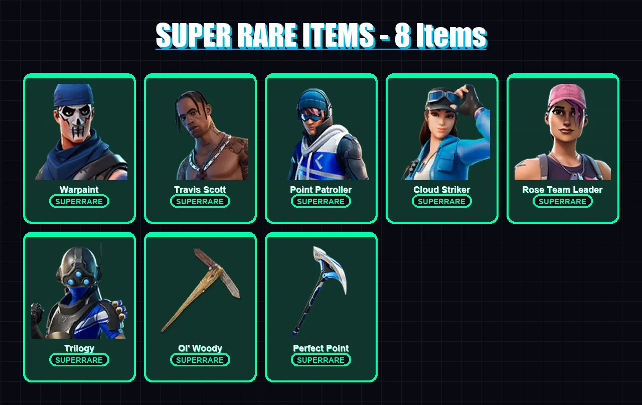 [PS4/PS5/XBOX/PC] | Warpaint | Travis Scott | Point Patroller | Cloud Striker | Rose Team Leader | 60 skin | 62 pickaxe | 62 emote | 50 glider | Lv6