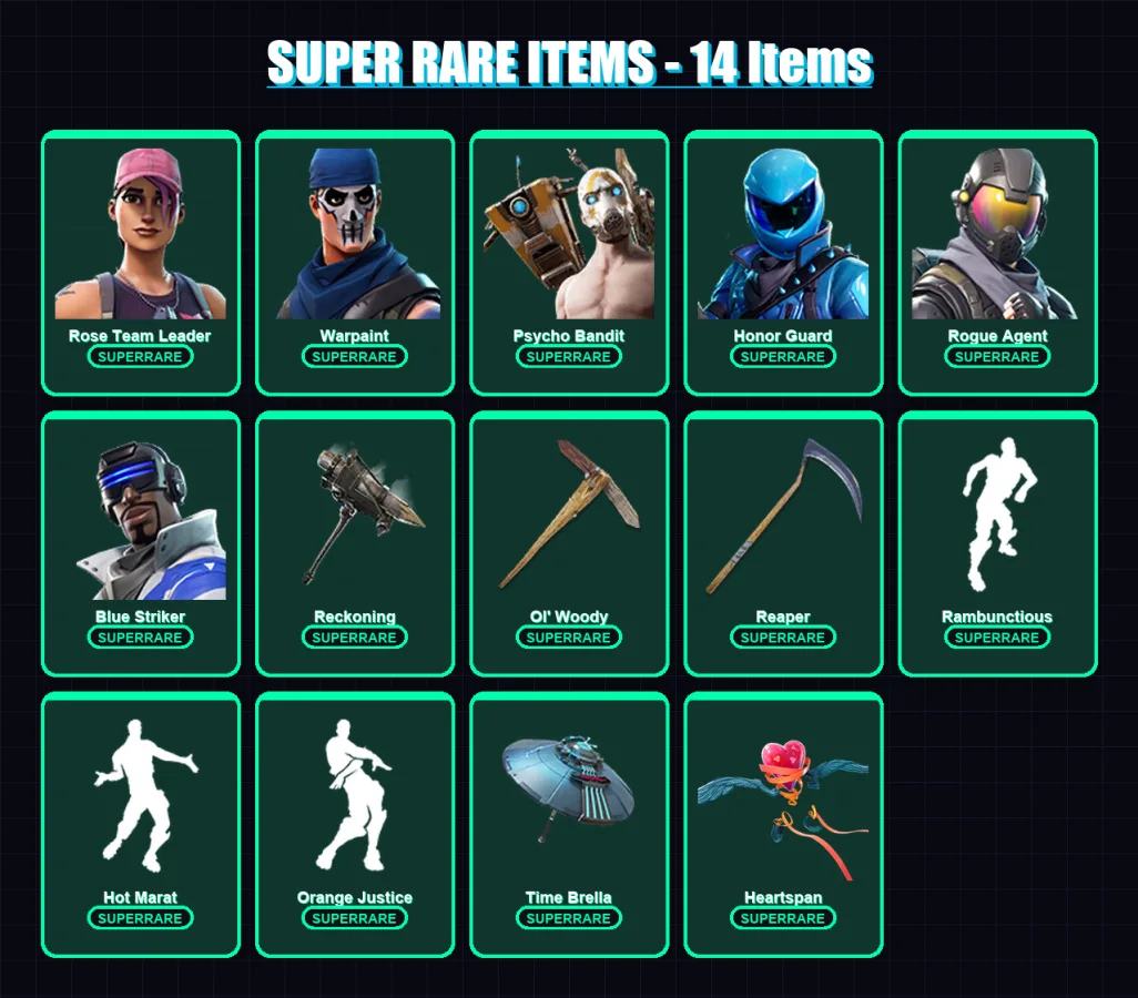 [PS4/PS5/XBOX/PC] | Rose Team Leader | Warpaint | Psycho Bandit | Honor Guard | Rogue Agent | 155 skin | 167 pickaxe | 138 emote | 152 glider | Lv21 — Fortnite account