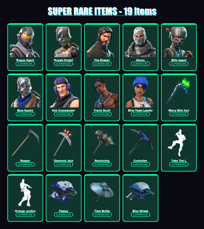 [PC/XBOX] | Rogue Agent | Royale Knight | The Reaper | Havoc | Elite Agent | 93 skin | 92 pickaxe | 100 emote | 92 glider | Lv1146