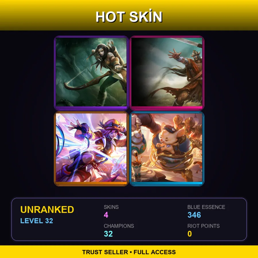 LAN | Lv32 | Unranked | 4 Skin | 32 Champ — Woad Ashe