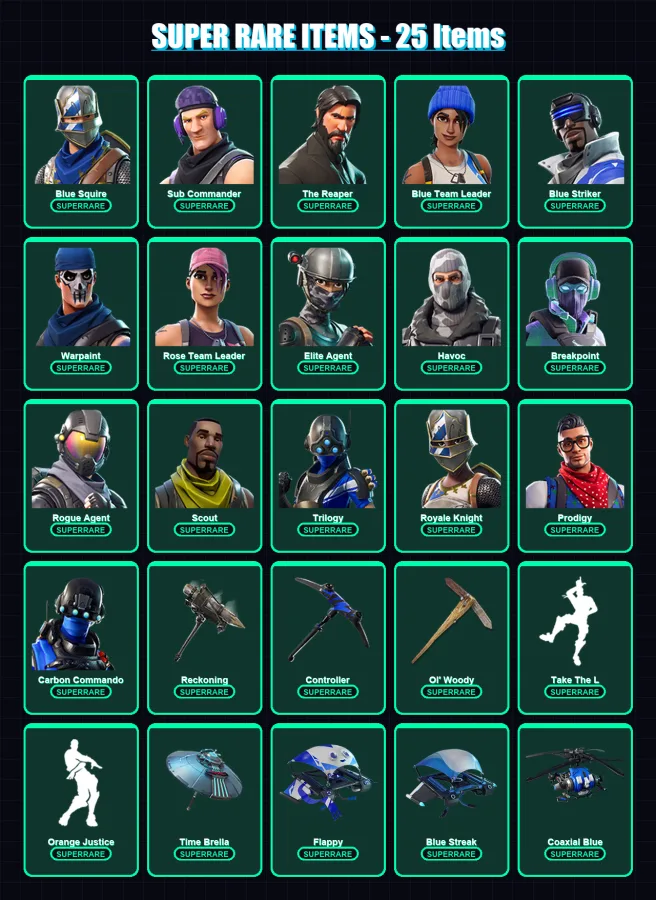 [PS4/PS5/PC] | Blue Squire | Sub Commander | The Reaper | Blue Team Leader | Blue Striker | 153 skin | 94 pickaxe | 80 emote | 77 glider | Lv604