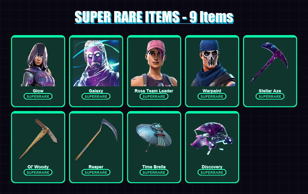 [PS4/PS5/PC] | Glow | Galaxy | Rose Team Leader | Warpaint | Torin | 101 skin | 112 pickaxe | 89 emote | 103 glider | Lv1405