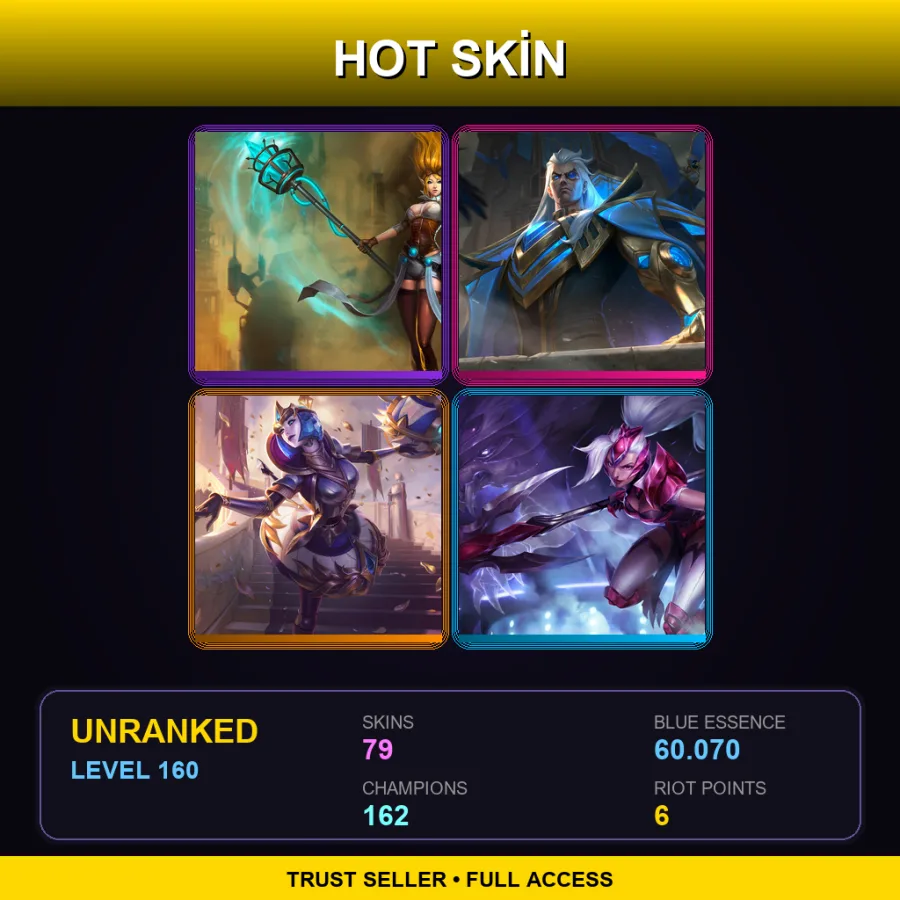SG | Hextech Janna | Hextech Swain | Victorious Orianna | Challenger Nidalee | 79 Skin | 162 Champ | Lv160