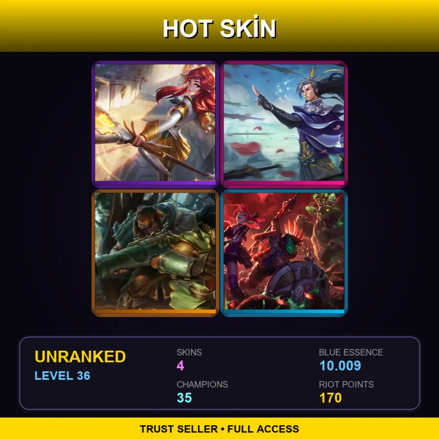 EUW | Lv36 | Unranked | 4 Skin | 35 Champ — LoL account