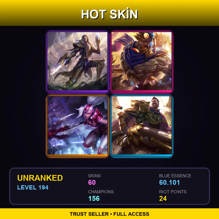 VN | Lv194 | Unranked | 60 Skin | 156 Champ — LoL account