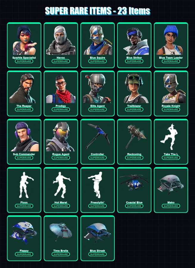 [PS4/PS5/XBOX/PC] | Sparkle Specialist | Havoc | Blue Squire | Blue Striker | Blue Team Leader | 44 skin | 36 pickaxe | 33 emote | 46 glider | Lv476