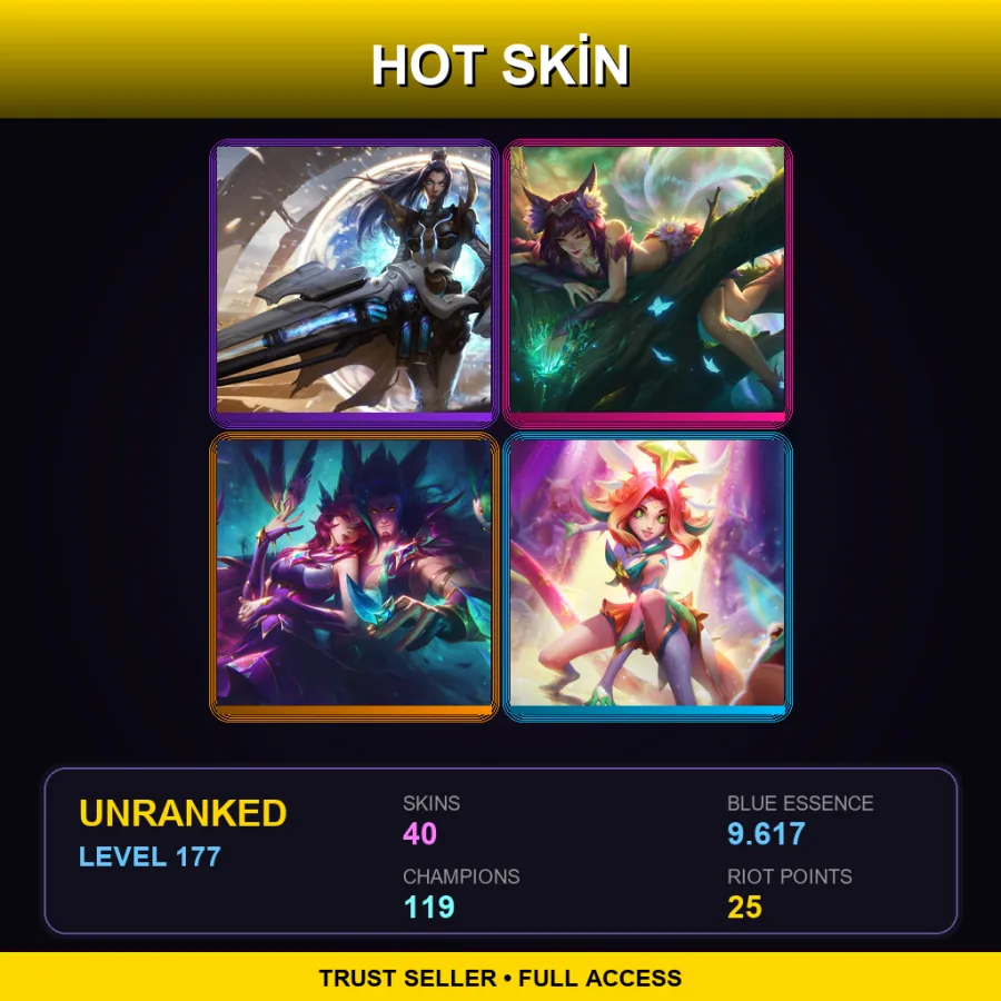 TR | Pulsefire Caitlyn | Elderwood Ahri | Star Guardian Xayah | Star Guardian Neeko | 40 Skin | 119 Champ | Lv177