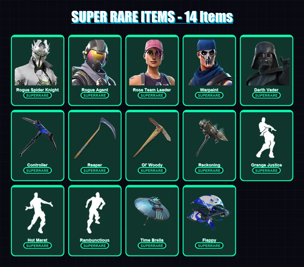 [PC/PSN] | Rogue Spider Knight | Rogue Agent | Rose Team Leader | Warpaint | Darth Vader | 173 skin | 216 pickaxe | 142 emote | 168 glider | Lv2128