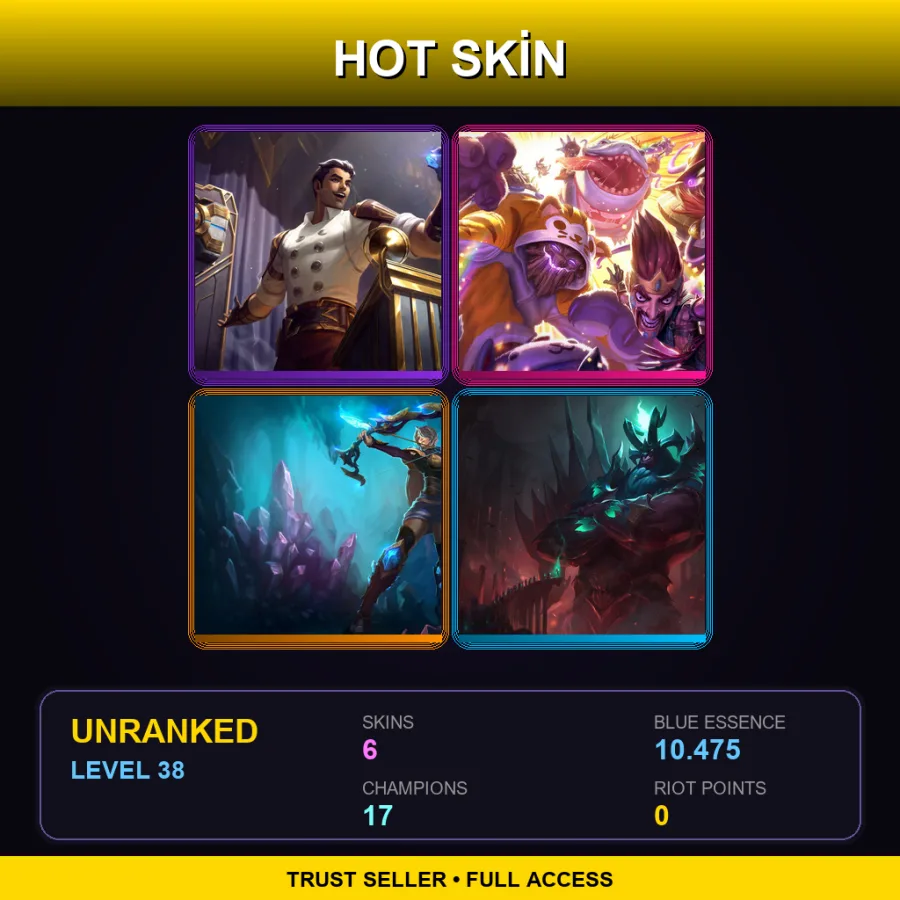 LAN | Lv38 | Unranked | 6 Skin | 17 Champ — LoL account