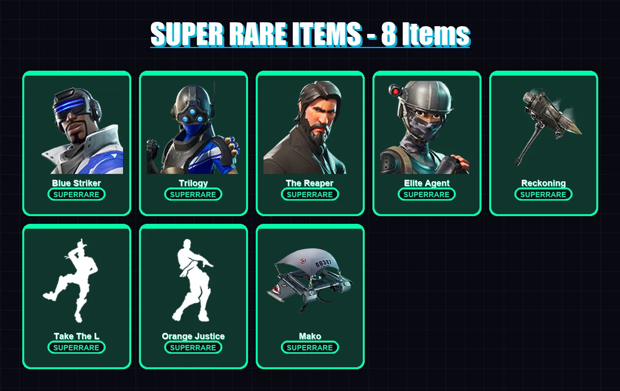 [PS4/PS5/XBOX/PC] | Blue Striker | Trilogy | The Reaper | Elite Agent | Rox | 66 skin | 51 pickaxe | 59 emote | 60 glider | Lv892 — Fortnite account