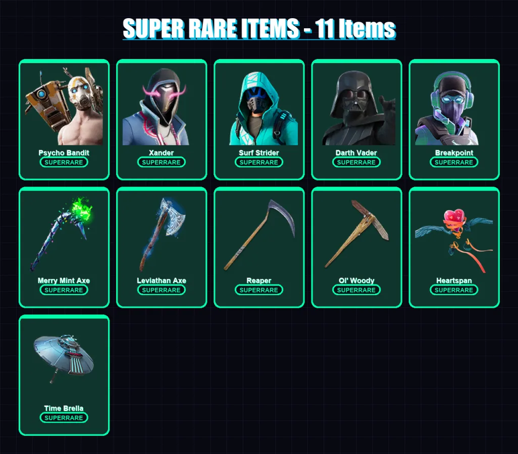 [PC/XBOX] | Psycho Bandit | Xander | Surf Strider | Darth Vader | Breakpoint | 162 skin | 213 pickaxe | 153 emote | 158 glider | Lv2107