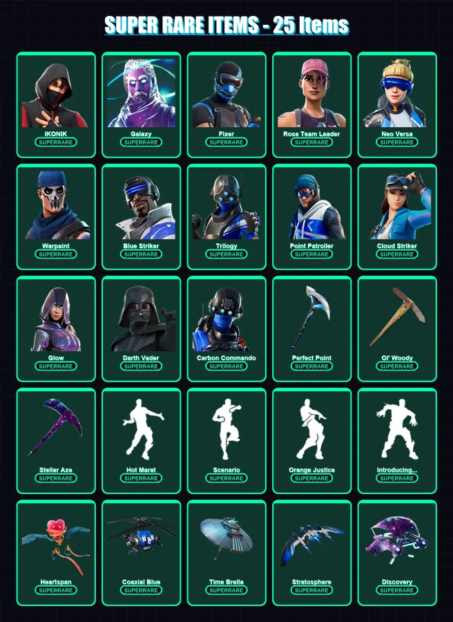 [PC] | IKONIK | Galaxy | Fixer | Rose Team Leader | Neo Versa | 179 skin | 194 pickaxe | 161 emote | 153 glider | Lv2057