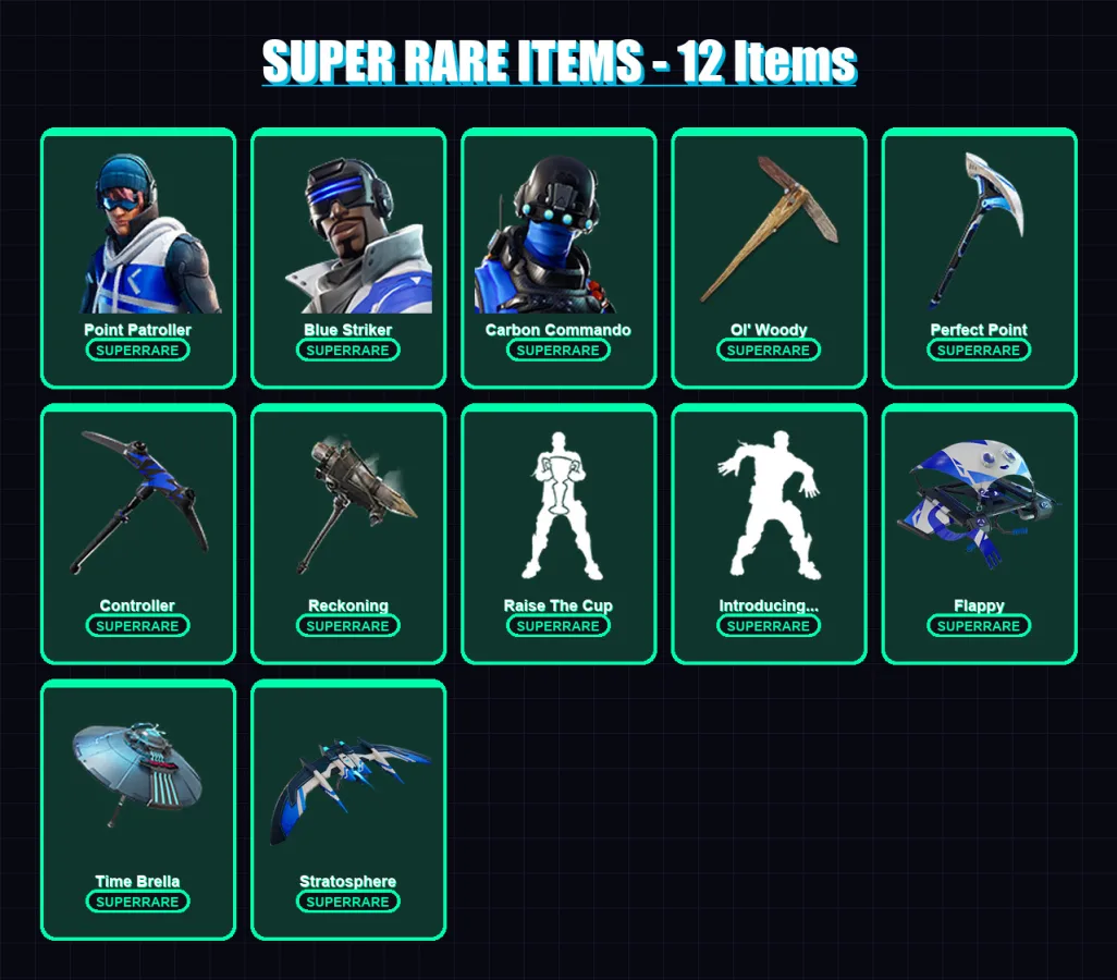 [PC/XBOX] | Point Patroller | Blue Striker | Carbon Commando | Calamity | Dynamo Dancer | 62 skin | 56 pickaxe | 89 emote | 48 glider | Lv818