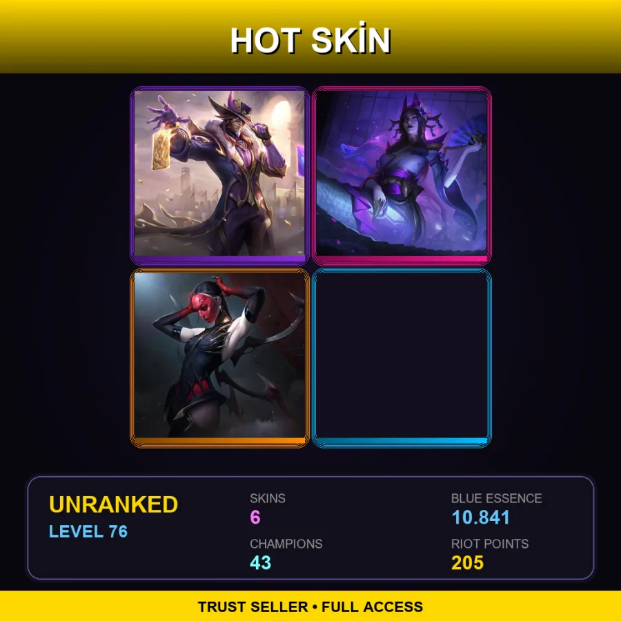 EUW | Lv76 | Unranked | 6 Skin | 43 Champ — LoL account