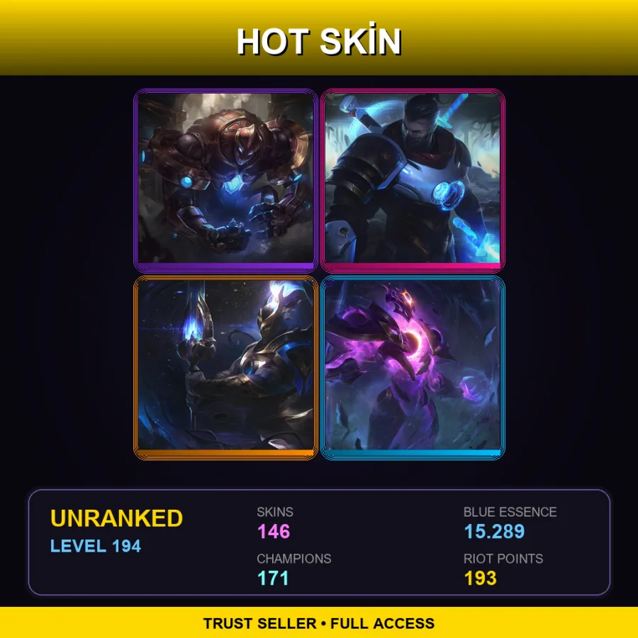 OCE | Lv194 | Unranked | 146 Skin | 171 Champ