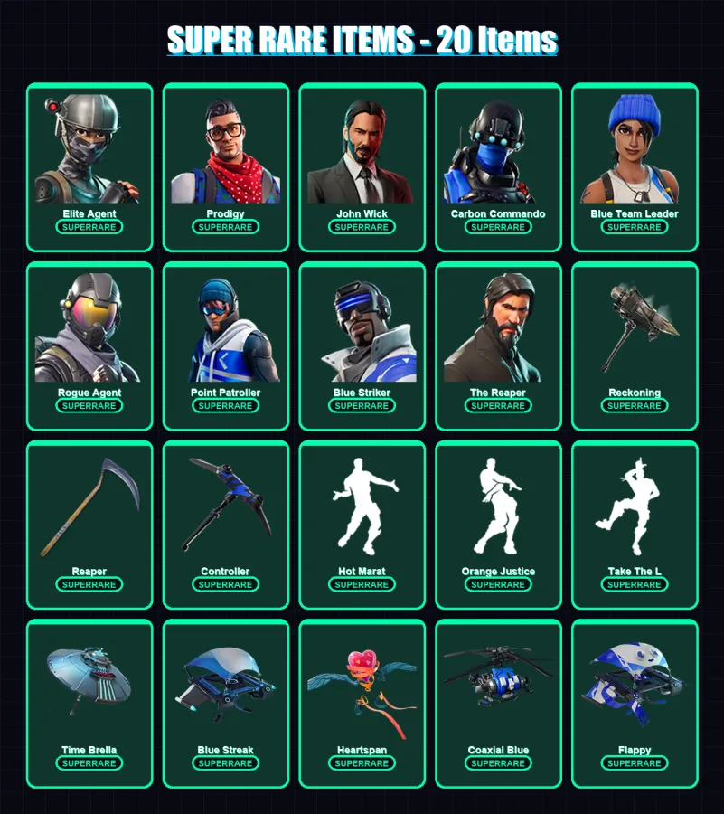[PS4/PS5/XBOX/PC] | Elite Agent | Prodigy | John Wick | Carbon Commando | Blue Team Leader | 74 skin | 61 pickaxe | 58 emote | 70 glider | Lv927