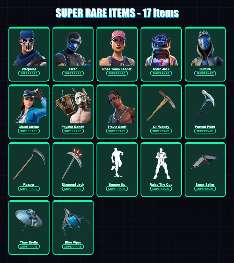 [PC/XBOX/PSN] | Warpaint | Fixer | Rose Team Leader | Astro Jack | Sultura | 293 skin | 294 pickaxe | 255 emote | 206 glider | Lv3593