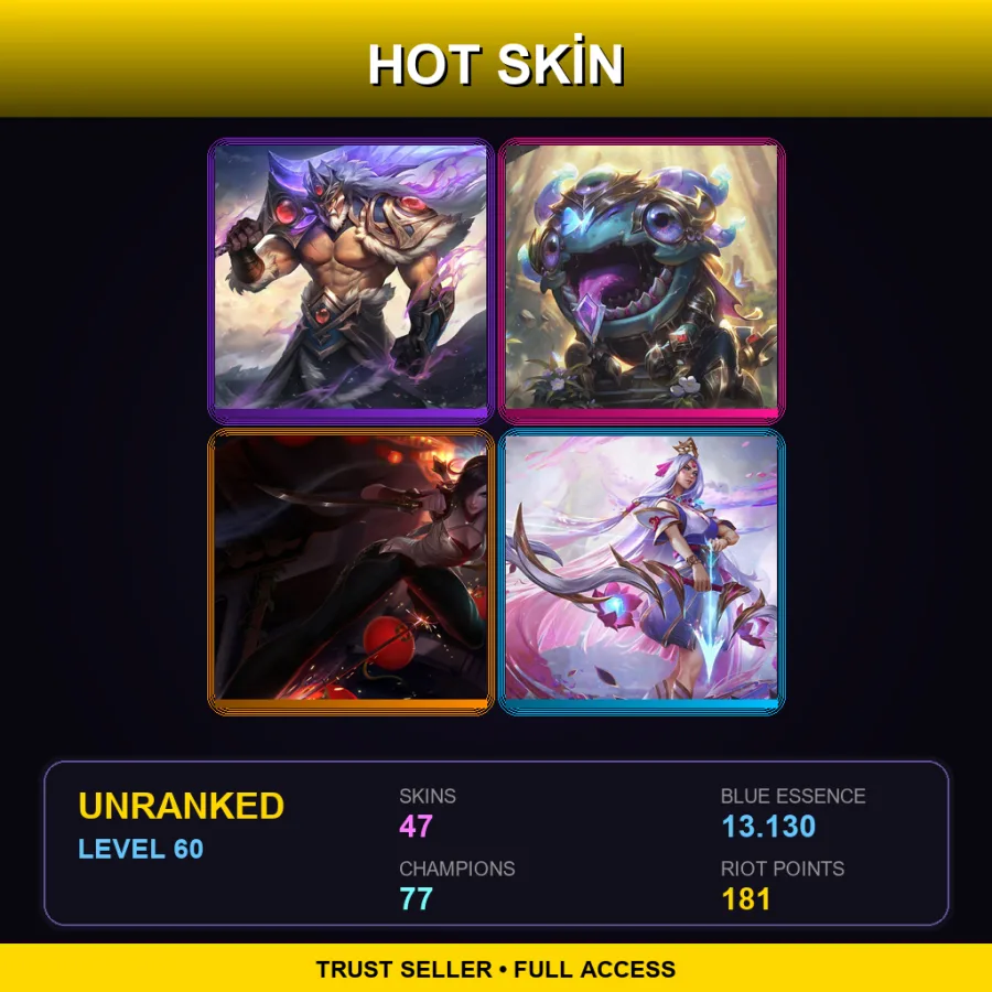 ME | Lv60 | Unranked | 47 Skin | 77 Champ — LoL account