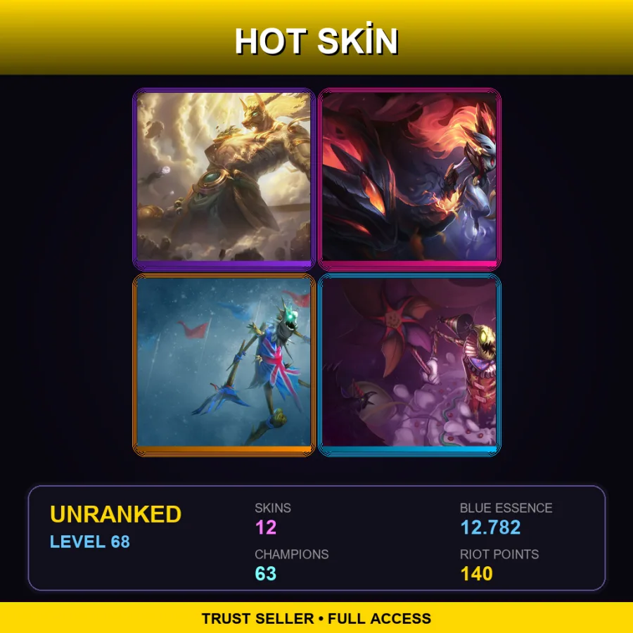 EUNE | Lv68 | Unranked | 12 Skin | 63 Champ