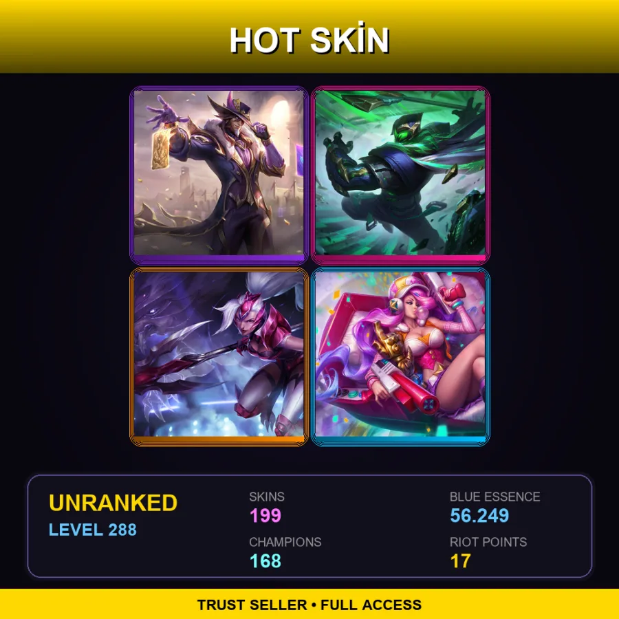 LAS | Victorious Twisted Fate | Conqueror Jax | Challenger Nidalee | Arcade Miss Fortune | 199 Skin | 168 Champ | Lv288