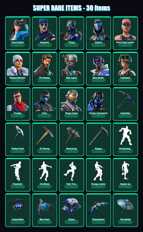 [PS4/PS5/PC] | Cloud Striker | Warpaint | Trilogy | Sultura | Rose Team Leader | 178 skin | 219 pickaxe | 174 emote | 186 glider | Lv3113