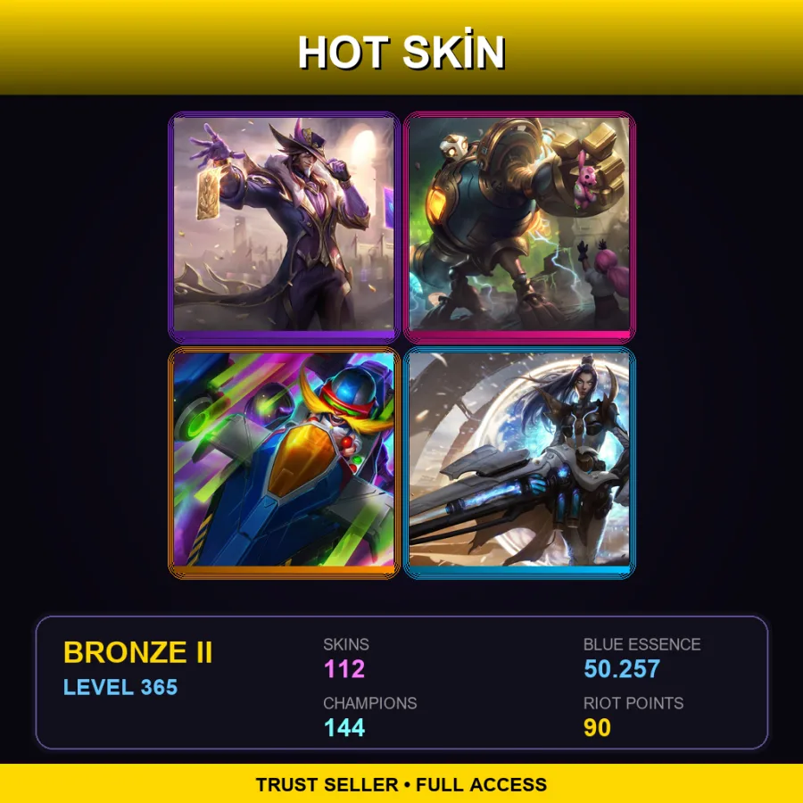 LAN | Lv365 | Bronze II | 112 Skin | 144 Champ — LoL account