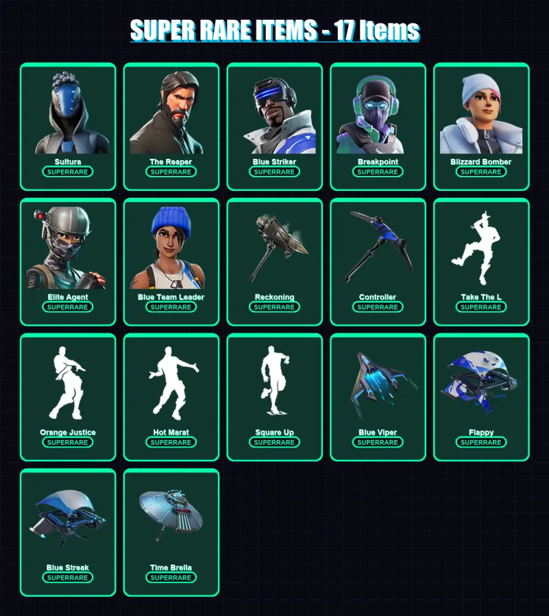 [PS4/PS5/XBOX/PC] | Sultura | The Reaper | Blue Striker | Breakpoint | Blizzard Bomber | 71 skin | 69 pickaxe | 78 emote | 78 glider | Lv1043