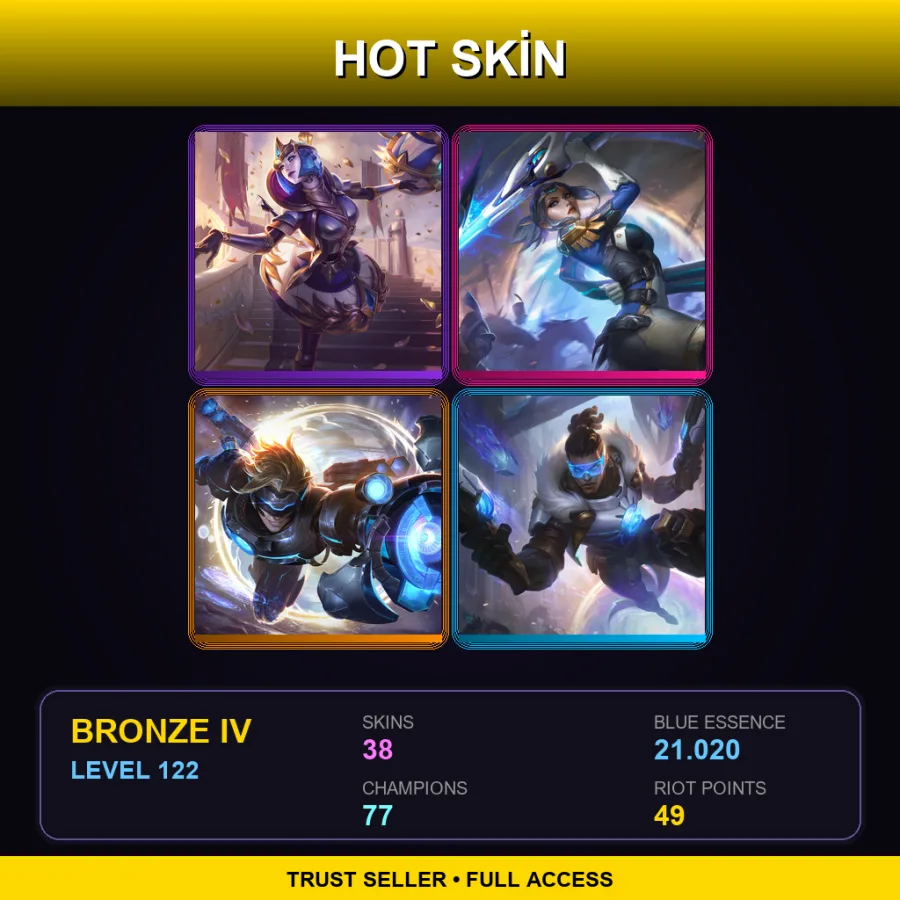 SG | Victorious Orianna | Pulsefire Fiora | Pulsefire Ezreal | Pulsefire Lucian | 38 Skin | 77 Champ | Bronze IV | Lv122