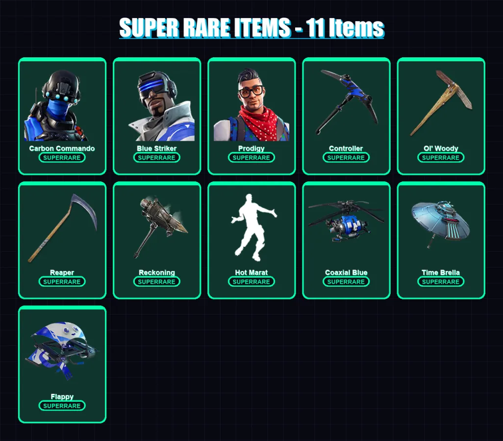 [PS4/PS5/XBOX/PC] | Carbon Commando | Blue Striker | Prodigy | Kado Thorne | Lynx | 120 skin | 157 pickaxe | 125 emote | 123 glider | Lv2088