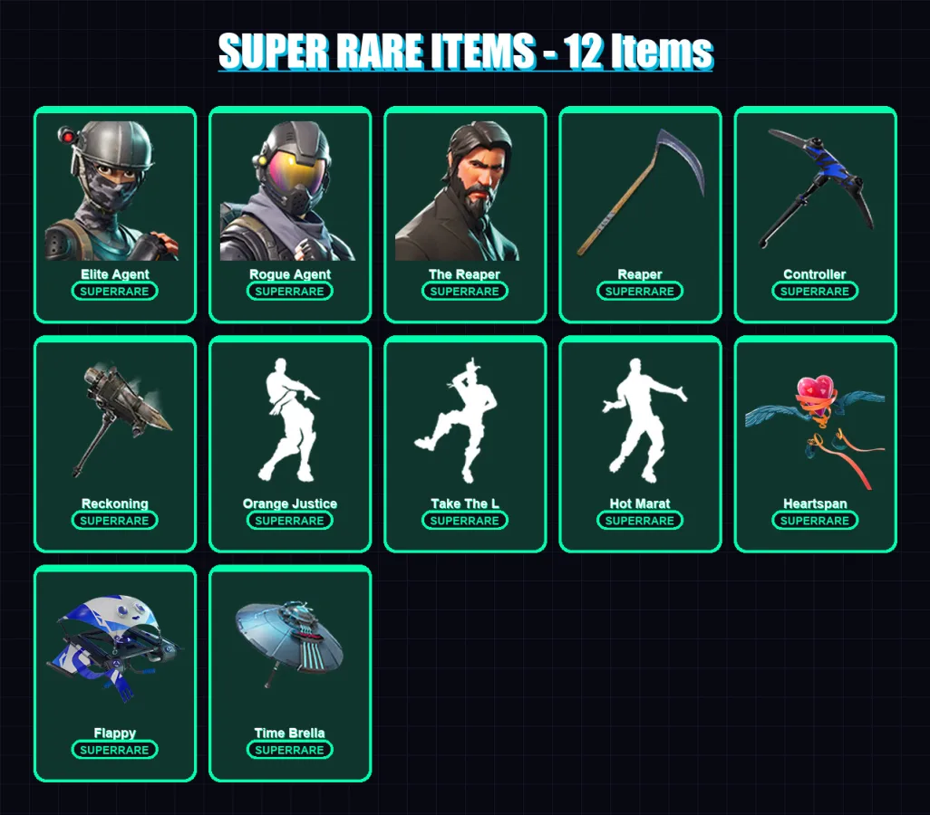 [PS4/PS5/XBOX/PC] | Elite Agent | Rogue Agent | The Reaper | Hybrid | Calamity | 105 skin | 110 pickaxe | 111 emote | 116 glider | Lv1908
