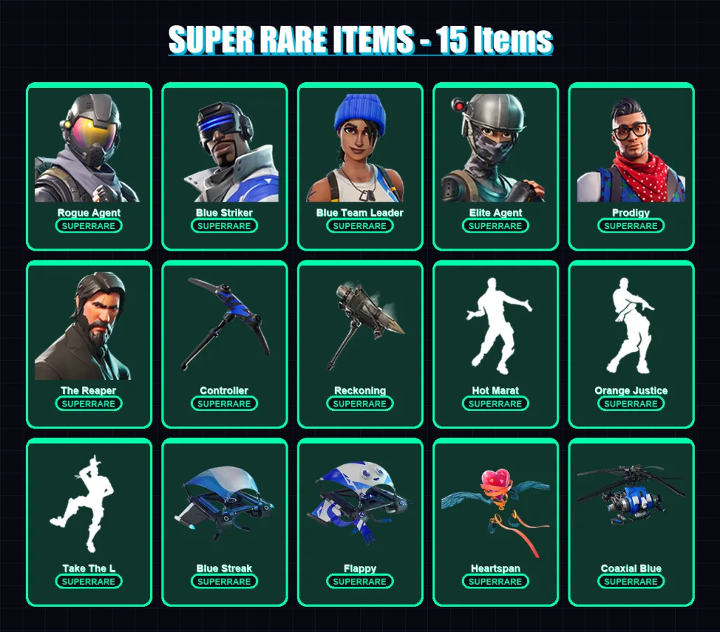 [PS4/PS5/XBOX/PC] | Rogue Agent | Blue Striker | Blue Team Leader | Elite Agent | Prodigy | 52 skin | 61 pickaxe | 50 emote | 63 glider | Lv871