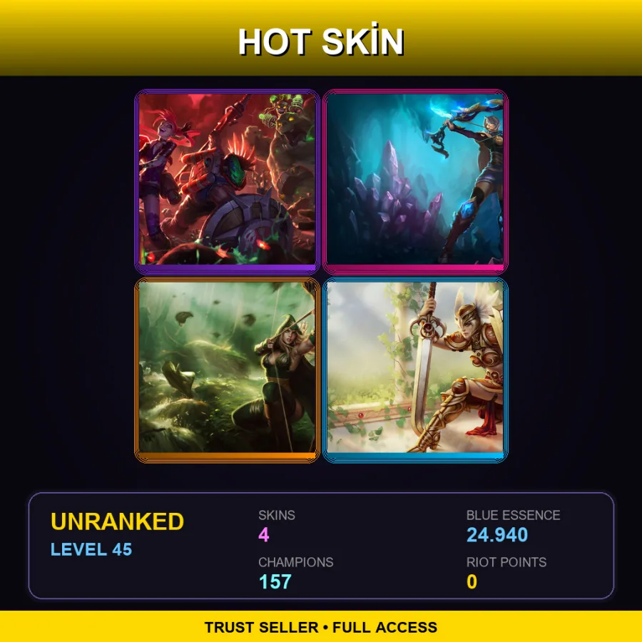 SG | Lv45 | Unranked | 4 Skin | 157 Champ — LoL account