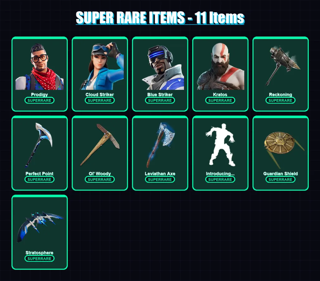 [PC/XBOX] | Prodigy | Cloud Striker | Blue Striker | Kratos | Zero | 241 skin | 197 pickaxe | 89 emote | 98 glider | Lv1151 — Fortnite account