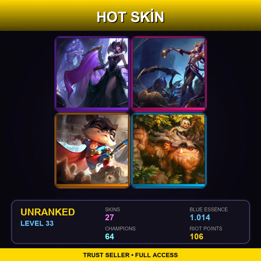 EUNE | Lv33 | Unranked | 27 Skin | 64 Champ — LoL account